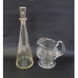 Holmegaard glass "Princess" decanter designed by Bent Severin of conical form with original