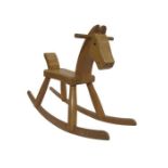 Vintage Danish handmade wooden rocking horse by Kay Bojesen, 1950/60s, stamped to base of seat "