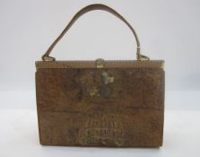 Vintage crocodile handbag, suede inner and zip pocket. fixed frame, brass coloured hardware and