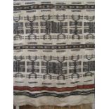 Vintage handwoven African Malian Fulani wool wedding blanket with geometric patterns in black, brown