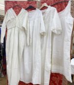Four Victorian nightdresses with broderie anglaise yokes, lace trim to sleeves (4) Condition
