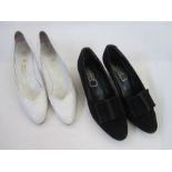 Pair of Bruno Magli vintage cream stiletto heels and a pair of Bally black suede pumps with small
