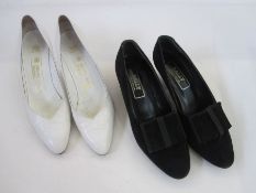 Pair of Bruno Magli vintage cream stiletto heels and a pair of Bally black suede pumps with small