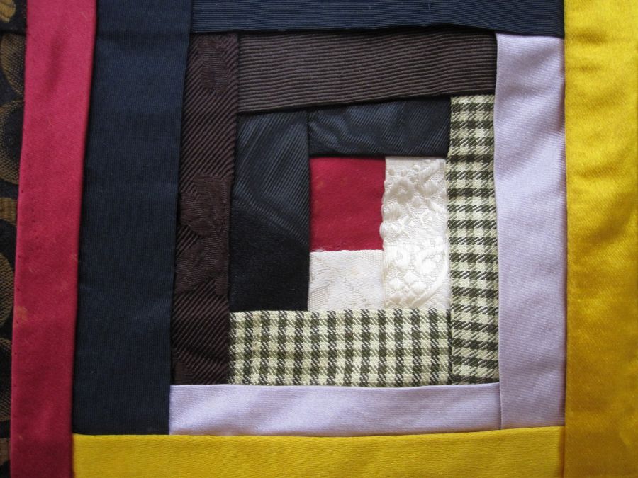 Hand-made brightly-coloured squared patchwork quilt (unsown edges) together with other fabric items, - Image 3 of 6