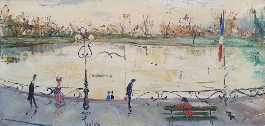 Gabriel Dauchot (1927-2005) Oil on canvas "Le Lac", signed lower left, 40cm x 80cm