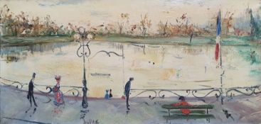 Gabriel Dauchot (1927-2005) Oil on canvas "Le Lac", signed lower left, 40cm x 80cm