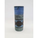 Troika cylindrical vase by Honor Curtis, decorated with a horizontal band of circles in brown on