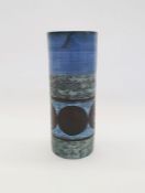 Troika cylindrical vase by Honor Curtis, decorated with a horizontal band of circles in brown on
