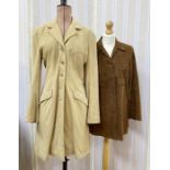 Kenzo butter yellow suede coat labelled 'Kenzo size 40' and a vintage brown suede shirt (2)