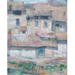 Bill Garrad (20th century school) Oil on canvas  Continental village scene with houses, signed and