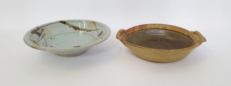 Oldrich Asenbryl (b.1943) studio pottery stoneware bowl with oxide splashes and trails on celadon