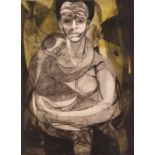 20th Century school Coloured etching Woman holding child, unsigned and unframed 61x45cm 20th Century