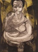 20th Century school Coloured etching Woman holding child, unsigned and unframed 61x45cm 20th Century