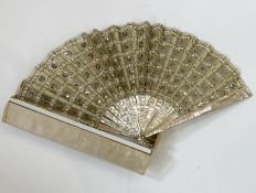 Late 19th Century fan embroidered with silver and gold sequins, mounted on cream mother-of-pearl