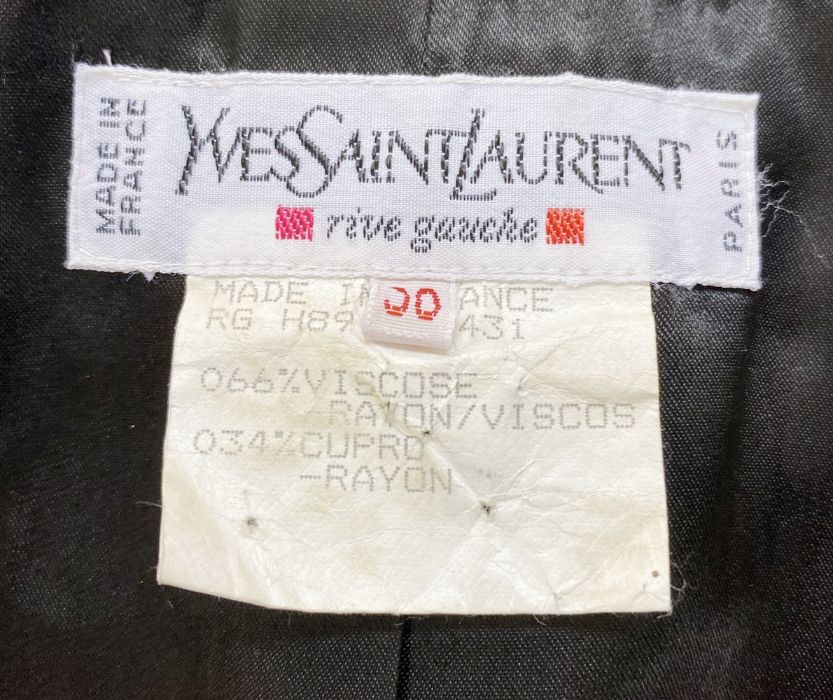 Yves Saint Laurent 'Rive Gauche' 1990's black velvet jacket, trimmed with black satin, two black - Image 2 of 8