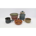 Small quantity of Godshill Pottery items to include a twin handled and lidded storage jar with