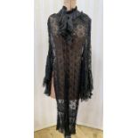 Victorian black lace three-quarter length jacket with beaded detail, lace lappets with beads and