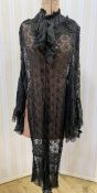 Victorian black lace three-quarter length jacket with beaded detail, lace lappets with beads and