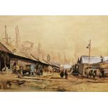 20th century school Watercolour heightened with white View from San Francisco Docks, unsigned,