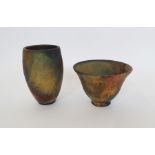 Raku fired studio pottery vase, indistinctly stamped to base (h.11.5cm), together with a raku