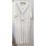 Vintage 'Laura Ashley Made in Britain' sailor style white cotton dress, drop waist pleated skirt