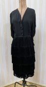 1950's(?) black chiffon fringed evening dress, labelled 'Bonwit Teller' (American), fringed sleeves,
