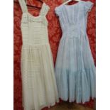 Various 1960's and 70's evening dresses to include a Flory Miami black damask sleeveless smock-