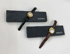 Krizia watch - gold coloured metal with a panther draped to the left hand side, on a brown leather