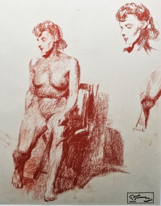 Jean Gabriel Domergue (1889-1962) Sanguin on paper "Study of a Female Nude", signed with artist's