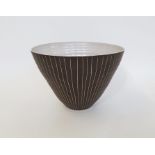 Sarah Butler and Martin Clark for Heals stoneware pottery bowl with sgraffito linear decoration on