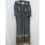 Early 1970s cotton maxi dress, labelled Gina Fratini, made in England, blue cotton with yellow