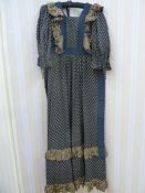 Early 1970s cotton maxi dress, labelled Gina Fratini, made in England, blue cotton with yellow