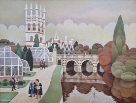 Alfred Daniels RBA RWA ARCA (1924-2015) Oil and alkyd on canvas "Magdalen Tower and Bridge, Oxford",