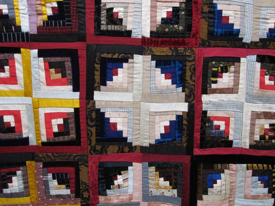Hand-made brightly-coloured squared patchwork quilt (unsown edges) together with other fabric items, - Image 2 of 6
