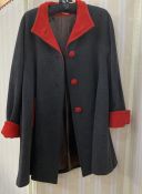 Rolands green loden wool three-quarter length coat with silver-coloured buttons, a striped