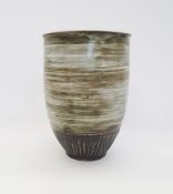Victor Priem (Latvian 1925-1989) a stoneware vase with mottled green glaze and incised decoration,