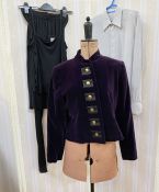 Yves Saint Laurent 'Rive Gauche' short purple velvet jacket with military-style buttons, button