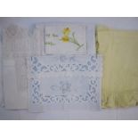Quantity of embroidered and crocheted table linen to include cut and drawn thread, table runners, an