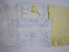 Quantity of embroidered and crocheted table linen to include cut and drawn thread, table runners, an