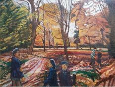 Carel Weight CH CBE RA (1908-1997) Oil on canvas  "Autumn", figures in a park, signed top left,
