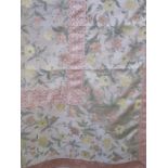 Modern machine-made bedspread, cream ground, embroidered floral decoration with cream and red