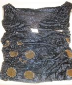 Fragments - 1920's blue sequinned and gold thread dress, dismembered skirt and bodice,  with the