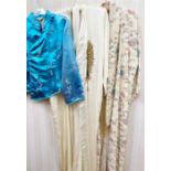 1920's(?) Japanese-style kimono, lacking obi, with a cream satin Chinese-style dressing gown with