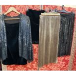 Vintage Krizia gold lame pleated skirt, a black unnamed sequin skirt with elasticated waist, a black