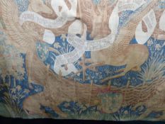 Machine made tapestry, medieval scene, 190 x 150 cm , possibly Belgian, some worn parts