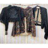 Victorian black beaded short cape with ribbon detail with corded and beaded fringe, a machine-