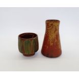 John Jelfs (b.1946) a studio pottery tapering conical vase with red oxide glaze and incised