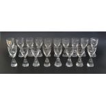 Set of eighteen Holmegaard "Princess" cordial/schnapps glasses designed by Bent Severin, the conical