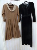 Susan Small 1950's grosgrain day dress in brown, with stiff petticoat lining, this has possibly been