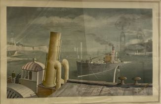 After Felix Kelly (1914-1994) Lithograph "Drifter and Steamers', signed and dated lower right,